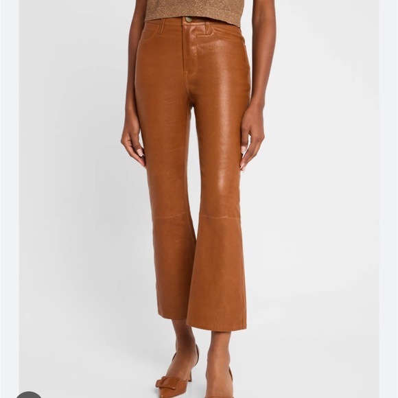 Frame Denim Tan Le Crop Mini Boot Leather Pants - Picture 1 of 5
